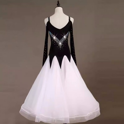 Black white competition ballroom dance dresses for women girls waltz tango foxtrot smooth dance swing skirts performance gown for female